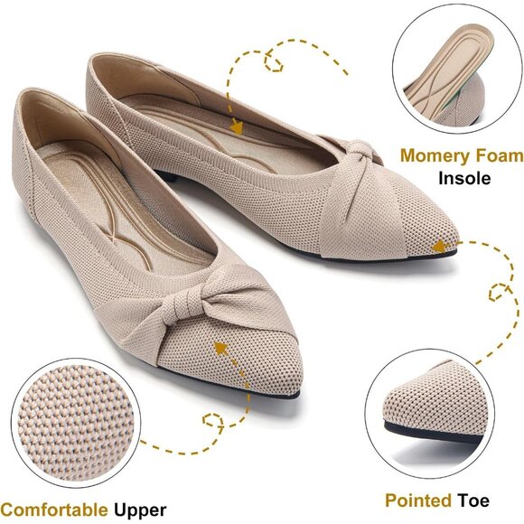 Women Nude Pointed Toe Ballet Comfortable Dressy Knit Lightweight Casual Flats - Picture 4 of 9